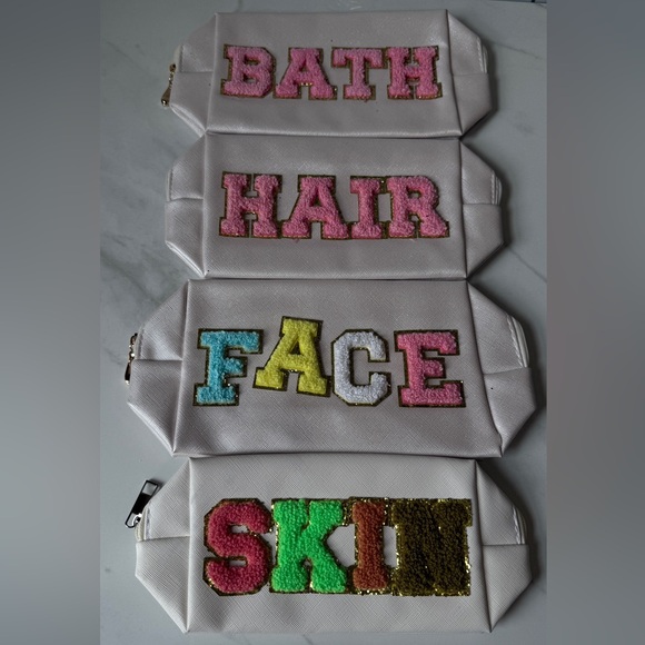 Set of 4 Cosmetic Bags with Colorful Lettering - Picture 1 of 7